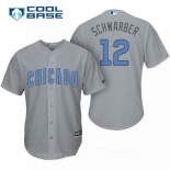 Men's Chicago Cubs #12 Kyle Schwarber Gray with Baby Blue Father's Day Stitched MLB Majestic Cool Base Jersey