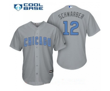 Men's Chicago Cubs #12 Kyle Schwarber Gray with Baby Blue Father's Day Stitched MLB Majestic Cool Base Jersey