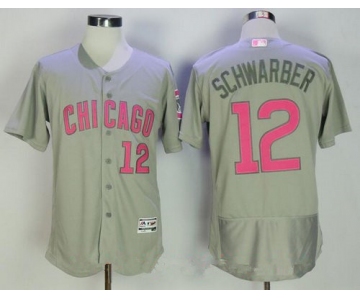 Men's Chicago Cubs #12 Kyle Schwarber Gray with Pink Mother's Day Stitched MLB Majestic Flex Base Jersey