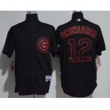 Men's Chicago Cubs #12 Kyle Schwarber Lights Out Black Pinstripe Stitched MLB Majestic Cool Base Jersey