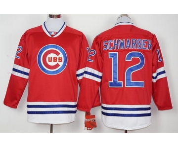 Men's Chicago Cubs #12 Kyle Schwarber Red Long Sleeve Baseball Jersey