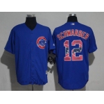 Men's Chicago Cubs #12 Kyle Schwarber Royal Blue Team Logo Ornamented Stitched MLB Majestic Cool Base Jersey