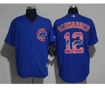 Men's Chicago Cubs #12 Kyle Schwarber Royal Blue Team Logo Ornamented Stitched MLB Majestic Cool Base Jersey