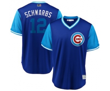 Men's Chicago Cubs 12 Kyle Schwarber Schwarbs Majestic Royal 2018 Players' Weekend Cool Base Jersey