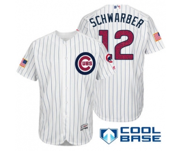 Men's Chicago Cubs #12 Kyle Schwarber White Stars & Stripes Fashion Independence Day Stitched MLB Majestic Cool Base Jersey