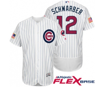 Men's Chicago Cubs #12 Kyle Schwarber White Stars & Stripes Fashion Independence Day Stitched MLB Majestic Flex Base Jersey