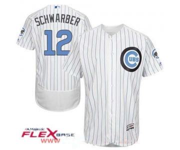 Men's Chicago Cubs #12 Kyle Schwarber White with Baby Blue Father's Day Stitched MLB Majestic Flex Base Jersey