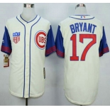 Men's Chicago Cubs #17 Kris Bryant Cream With Blue 1942 Turn Back The Clock Jersey
