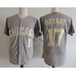 Men's Chicago Cubs #17 Kris Bryant Gray Gold with White Edge World Series Champions Stitched MLB Majestic 2017 Flex Base Jersey