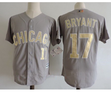 Men's Chicago Cubs #17 Kris Bryant Gray Gold with White Edge World Series Champions Stitched MLB Majestic 2017 Flex Base Jersey