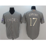 Men's Chicago Cubs #17 Kris Bryant Gray World Series Champions Gold Stitched MLB Majestic 2017 Cool Base Jersey