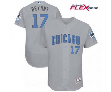 Men's Chicago Cubs #17 Kris Bryant Gray with Baby Blue Father's Day Stitched MLB Majestic Flex Base Jersey