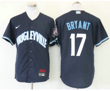 Men's Chicago Cubs #17 Kris Bryant Navy Blue 2021 City Connect Stitched MLB Cool Base Nike Jersey