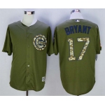 Men's Chicago Cubs #17 Kris Bryant Olive Green New Cool Base Jersey