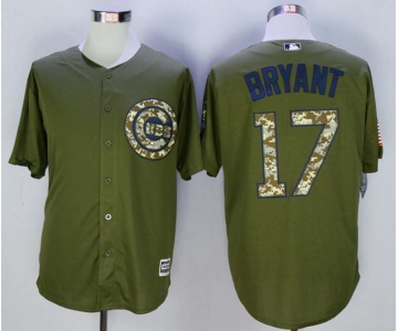 Men's Chicago Cubs #17 Kris Bryant Olive Green New Cool Base Jersey