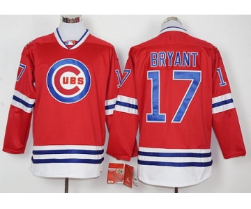 Men's Chicago Cubs #17 Kris Bryant Red Long Sleeve Baseball Jersey