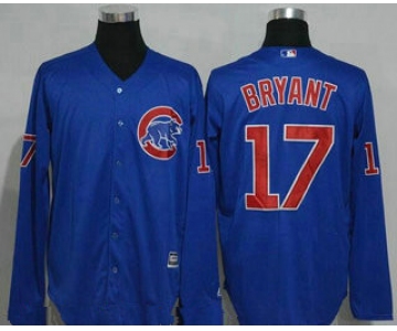 Men's Chicago Cubs #17 Kris Bryant Royal Blue Long Sleeve Stitched MLB Majestic Cool Base Jersey