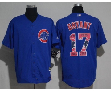 Men's Chicago Cubs #17 Kris Bryant Royal Blue Team Logo Ornamented Stitched MLB Majestic Cool Base Jersey