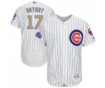 Men's Chicago Cubs #17 Kris Bryant White World Series Champions Gold Stitched MLB Majestic 2017 Flex Base Jersey