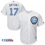 Men's Chicago Cubs #17 Kris Bryant White with Baby Blue Father's Day Stitched MLB Majestic Cool Base Jersey