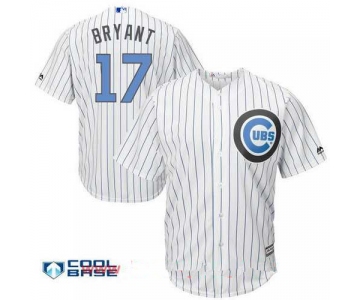 Men's Chicago Cubs #17 Kris Bryant White with Baby Blue Father's Day Stitched MLB Majestic Cool Base Jersey