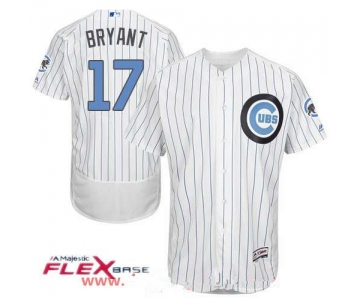 Men's Chicago Cubs #17 Kris Bryant White with Baby Blue Father's Day Stitched MLB Majestic Flex Base Jersey