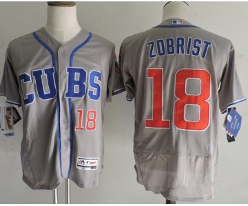 Men's Chicago Cubs #18 Ben Zobrist Gray CUBS 2016 Flexbase Majestic Baseball Jersey