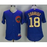 Men's Chicago Cubs #18 Ben Zobrist Royal Blue World Series Champions Gold Stitched MLB Majestic 2017 Flex Base Jersey