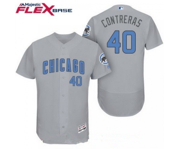 Men's Chicago Cubs #20 Willson Contreras Gray with Baby Blue Father's Day Stitched MLB Majestic Flex Base Jersey