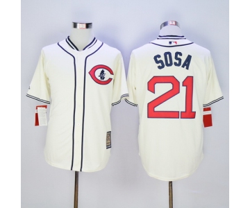 Men's Chicago Cubs #21 Sammy Sosa Retired Cream 1929 Majestic Cooperstown Collection Throwback Jersey