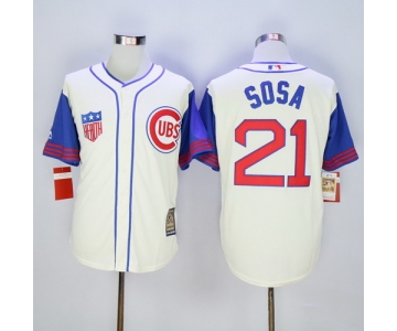 Men's Chicago Cubs #21 Sammy Sosa Retired Cream 1942 Majestic Cooperstown Collection Throwback Jersey