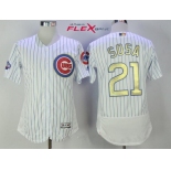 Men's Chicago Cubs #21 Sammy Sosa Retired White World Series Champions Gold Stitched MLB Majestic 2017 Flex Base Jersey