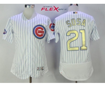 Men's Chicago Cubs #21 Sammy Sosa Retired White World Series Champions Gold Stitched MLB Majestic 2017 Flex Base Jersey
