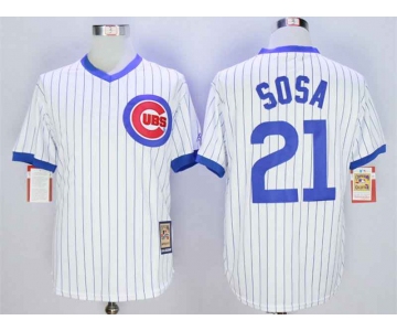 Men's Chicago Cubs #21 Sammy Sosa White Throwback Jersey