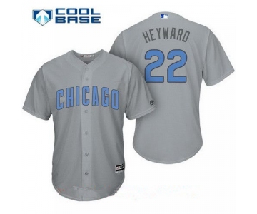 Men's Chicago Cubs #22 Jason Heyward Gray with Baby Blue Father's Day Stitched MLB Majestic Cool Base Jersey