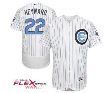 Men's Chicago Cubs #22 Jason Heyward White with Baby Blue Father's Day Stitched MLB Majestic Flex Base Jersey