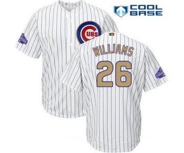 Men's Chicago Cubs #26 Billy Williams White World Series Champions Gold Stitched MLB Majestic 2017 Cool Base Jersey