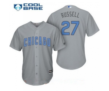 Men's Chicago Cubs #27 Addison Russell Gray with Baby Blue Father's Day Stitched MLB Majestic Cool Base Jersey