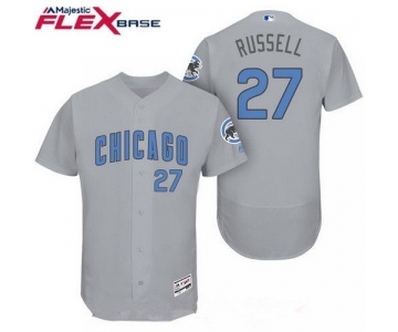 Men's Chicago Cubs #27 Addison Russell Gray with Baby Blue Father's Day Stitched MLB Majestic Flex Base Jersey