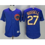 Men's Chicago Cubs #27 Addison Russell Royal Blue World Series Champions Gold Stitched MLB Majestic 2017 Flex Base Jersey