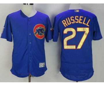 Men's Chicago Cubs #27 Addison Russell Royal Blue World Series Champions Gold Stitched MLB Majestic 2017 Flex Base Jersey