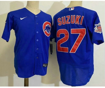 Men's Chicago Cubs #27 Seiya Suzuki Blue Stitched MLB Flex Base Nike Jersey