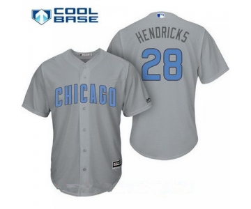 Men's Chicago Cubs #28 Kyle Hendricks Gray with Baby Blue Father's Day Stitched MLB Majestic Cool Base Jersey