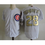 Men's Chicago Cubs #28 Kyle Hendricks White World Series Champions Gold Stitched MLB Majestic 2017 Cool Base Jersey