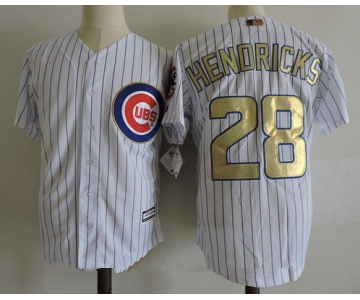 Men's Chicago Cubs #28 Kyle Hendricks White World Series Champions Gold Stitched MLB Majestic 2017 Cool Base Jersey