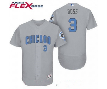 Men's Chicago Cubs #3 David Ross Gray with Baby Blue Father's Day Stitched MLB Majestic Flex Base Jersey