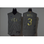 Men's Chicago Cubs #3 David Ross Grey Gold 2020 Cool and Refreshing Sleeveless Fan Stitched Flex Nike Jersey
