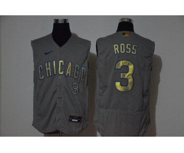 Men's Chicago Cubs #3 David Ross Grey Gold 2020 Cool and Refreshing Sleeveless Fan Stitched Flex Nike Jersey