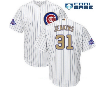 Men's Chicago Cubs #31 Fergie Jenkins White World Series Champions Gold Stitched MLB Majestic 2017 Cool Base Jersey