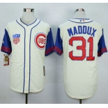 Men's Chicago Cubs #31 Greg Maddux Cream With Blue 1942 Turn Back The Clock Jersey